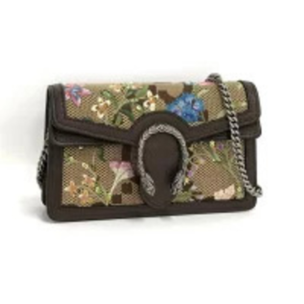 GUCCI Dionysus Chain Shoulder Bag Jumbo GG Embroidered Leather Brown